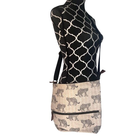 FatFace Big Cat Natural Woven Tia Crossbody Shoulder Bag Purse Jute Leopard - Picture 1 of 13